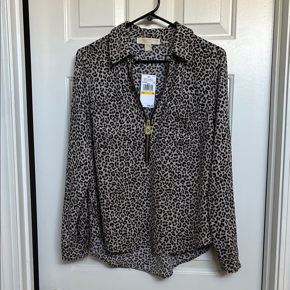 Michael Leopard Print Zip-Up Top size M